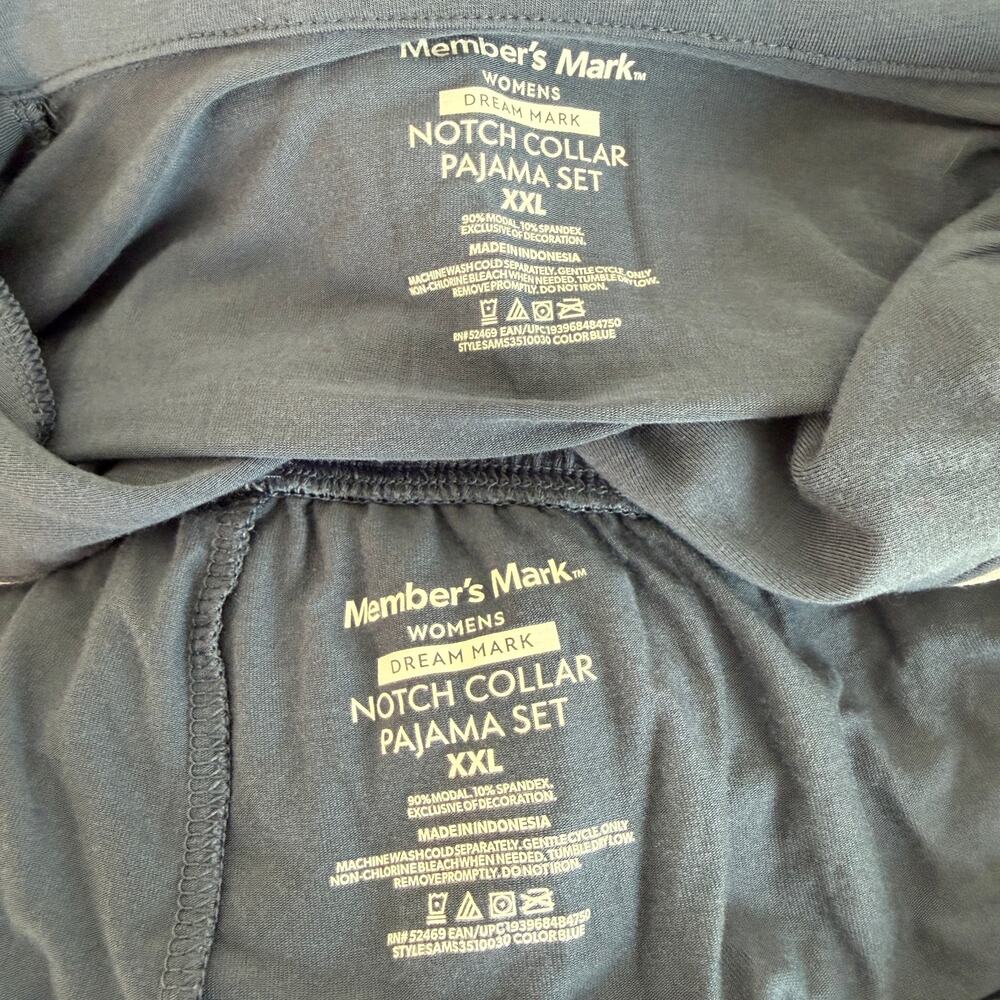 Member’s Mark Dream Mark Modal Pajama Set XXL Blue Notch Collar Soft Lounge - Picture 3 of 5